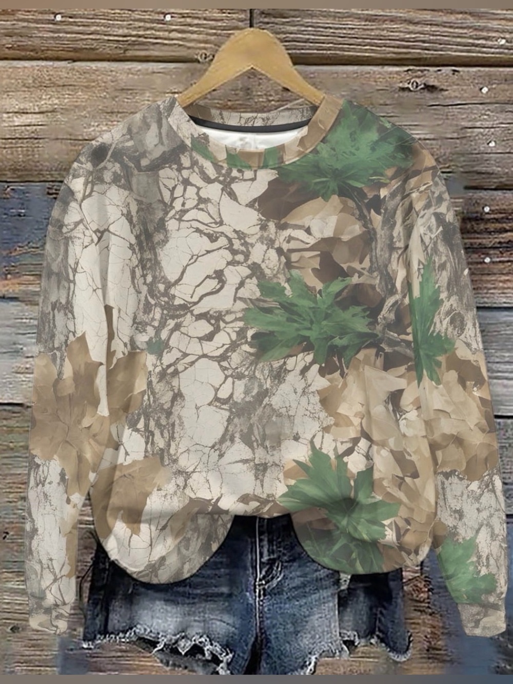 NEW Neutral Leaf Camo Crewneck